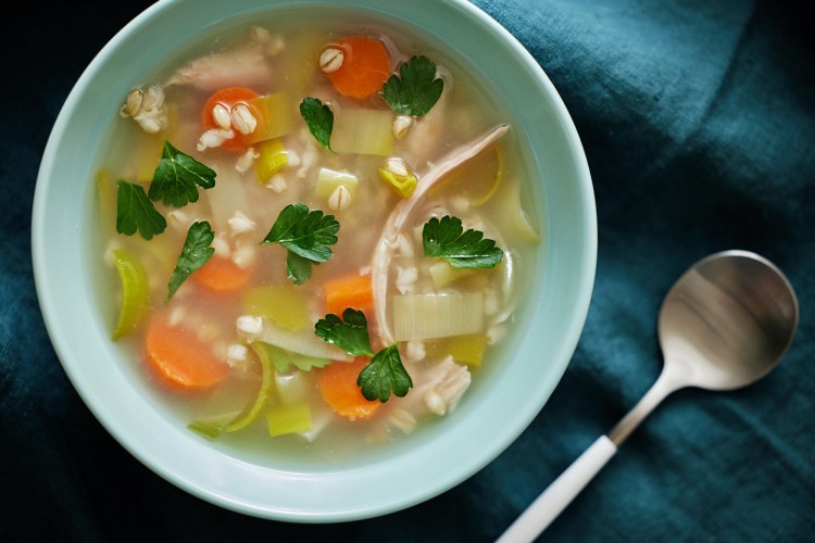 Cock-a-Leekie Soup (Chicken and Leek Soup with Barley)