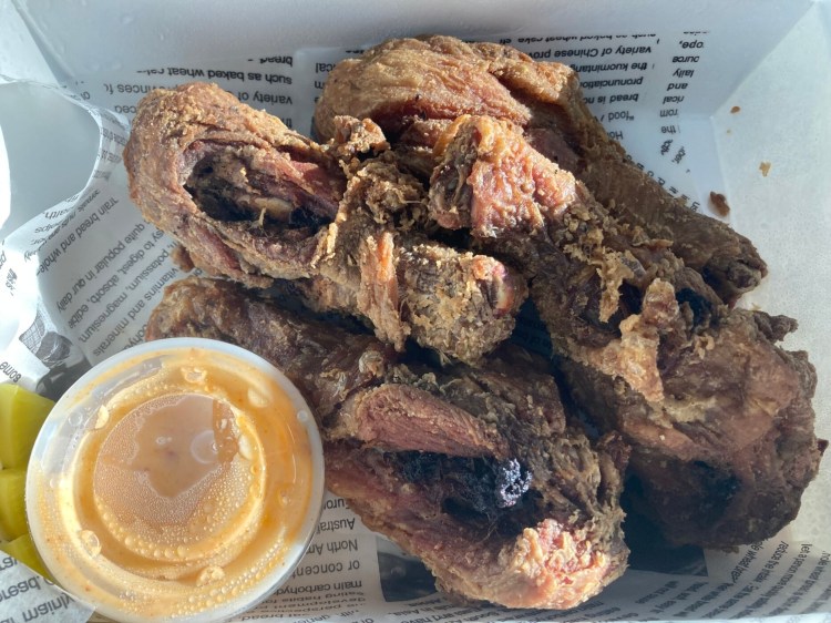 Fried chicken drumsticks from Gai on Fried at Ruby Thailand in South Portland. 